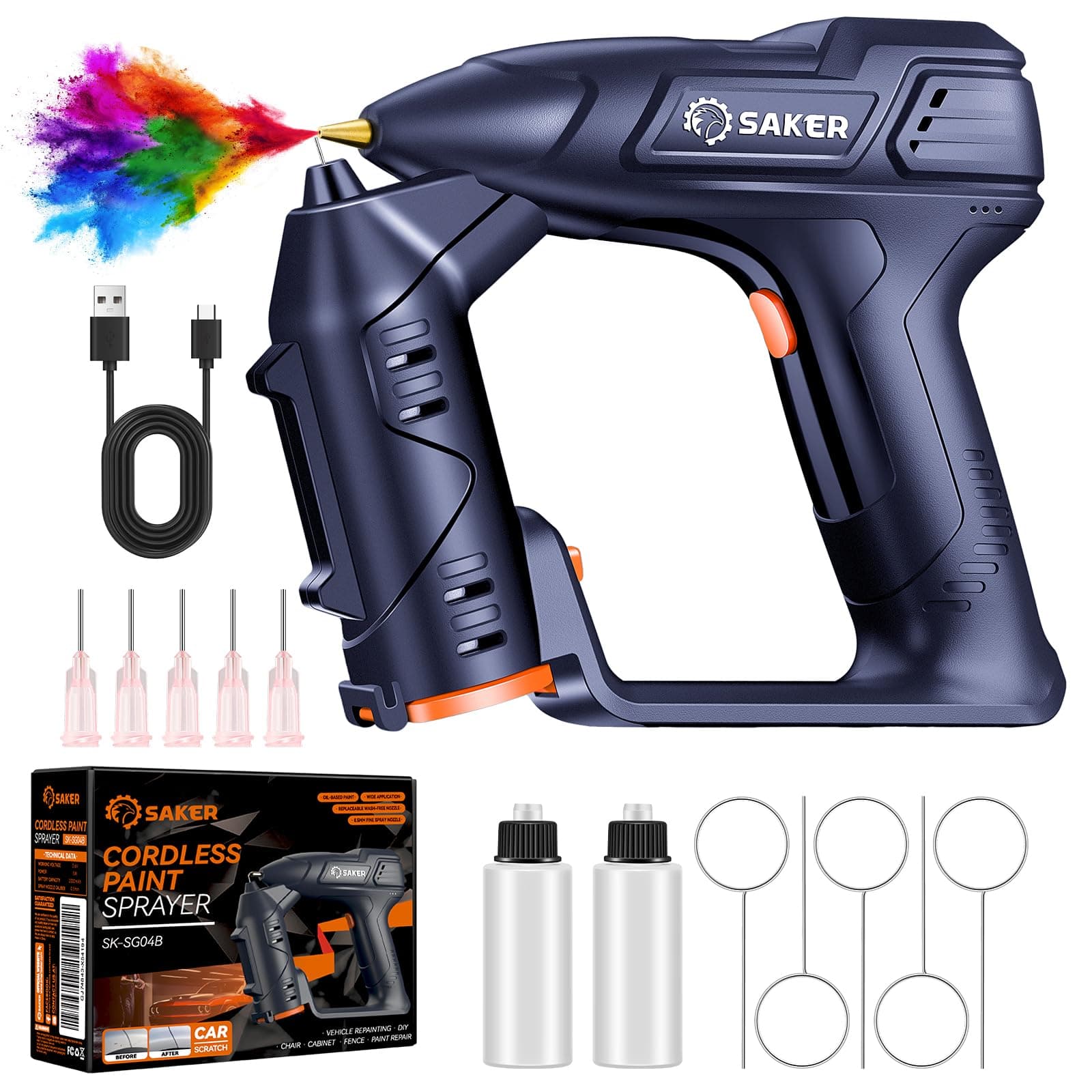 Electric Cordless Paint Sprayer Gun for Car Paint - 0.5MM Nozzle with Cleaning Sets - Blue