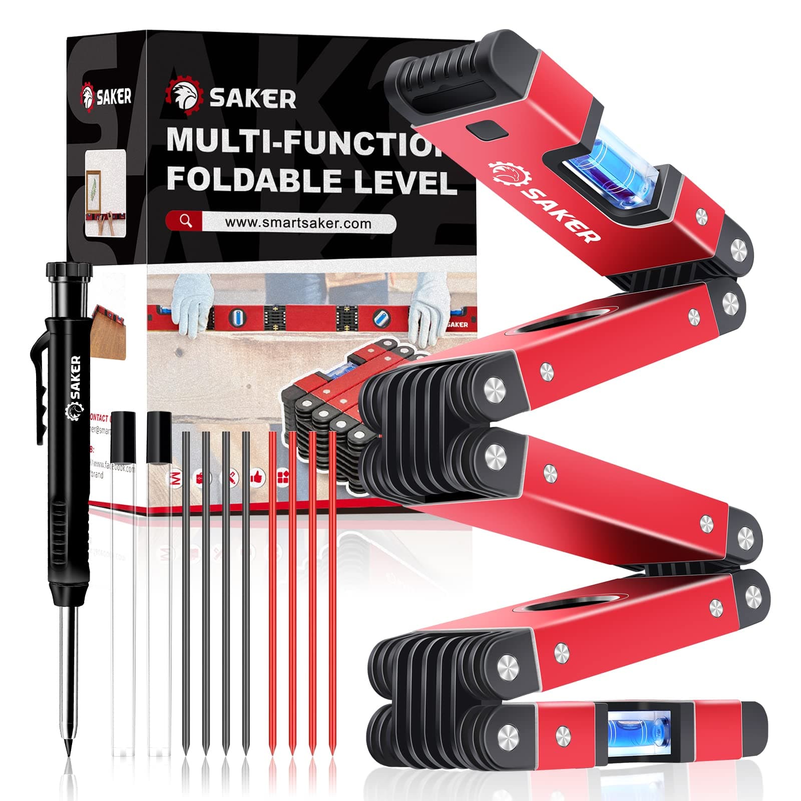 Saker Multi-Function Foldable Level & Deep Hole Pencil Set