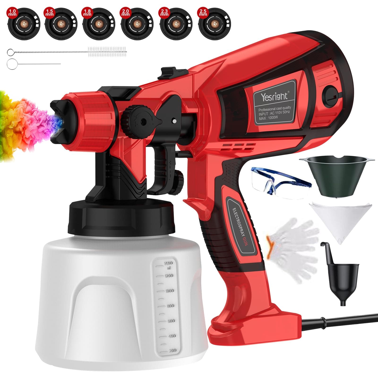 High Capacity 1000W Electric 32000RPM Paint Sprayer with 1400ml Tank