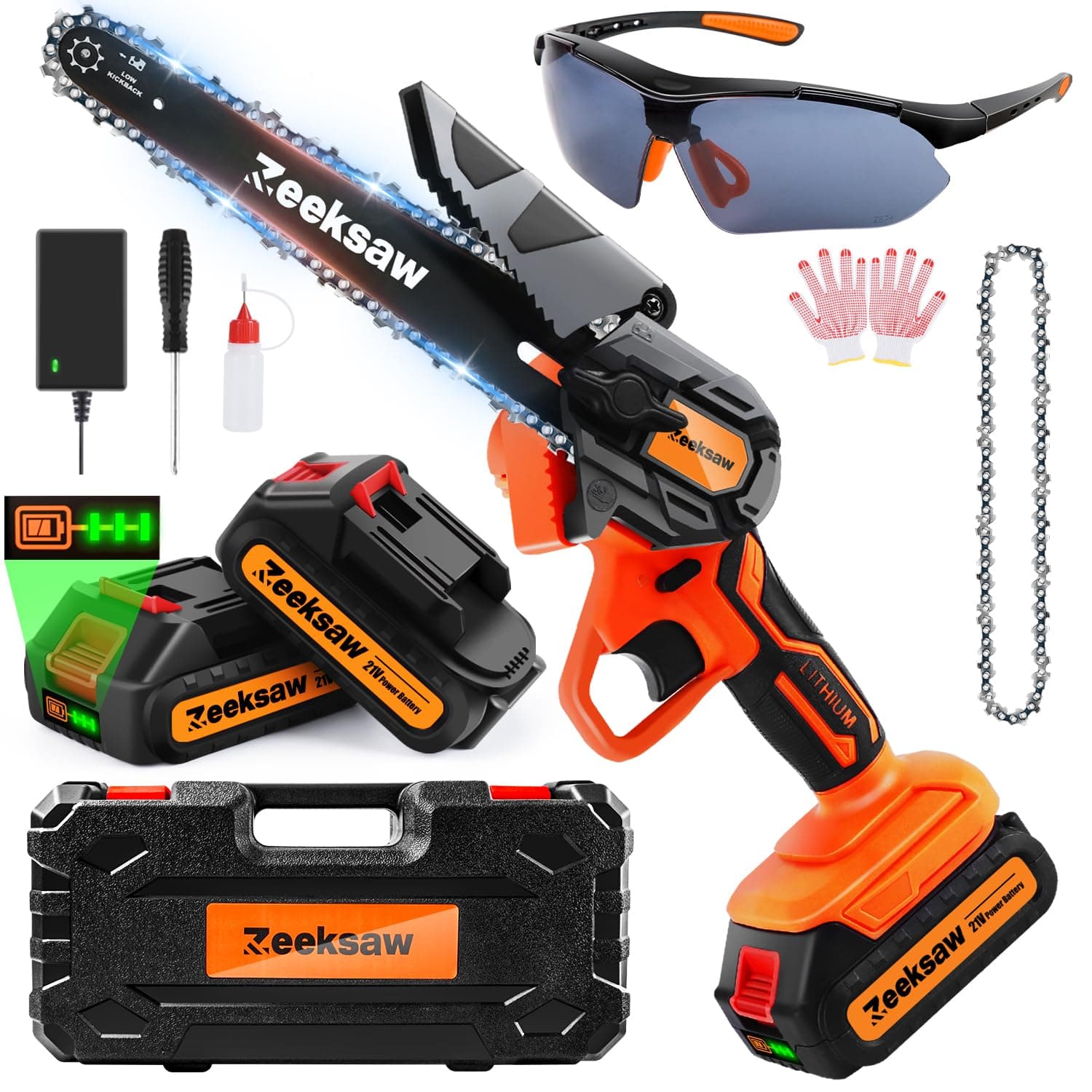 Cordless 6 Inch Mini Chainsaw, 2x Battery Power - Garden & Yard Tool