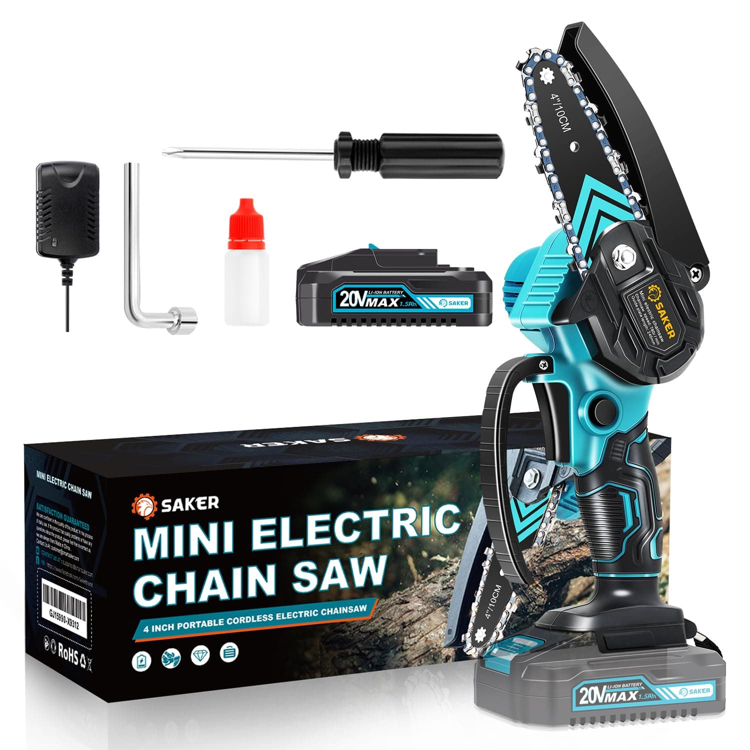Saker Mini Chainsaw, Portable Electric Cordless Handheld Chain Saw for Men Women Household Garden