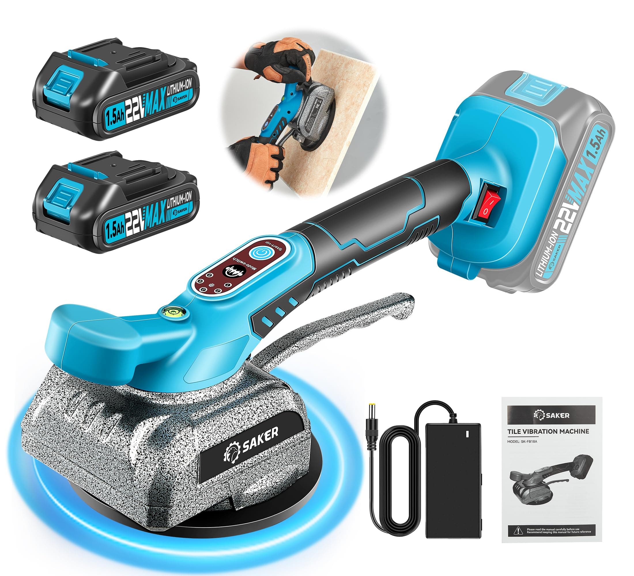 Saker Cordless Tile Vibration Tool with Digital Display