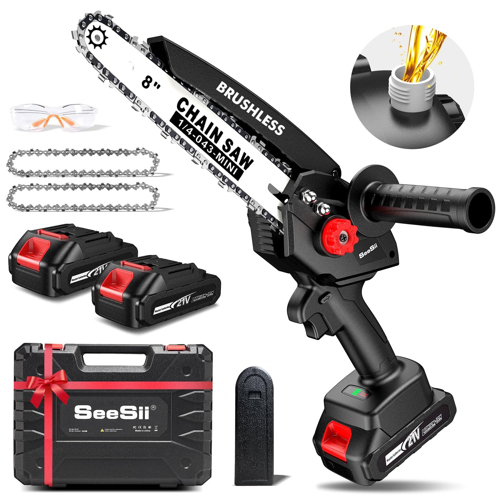 Seesii DL07 Cordless Electric Chainsaw, UpgradedBrushless Chain Saw with Auto Oiler